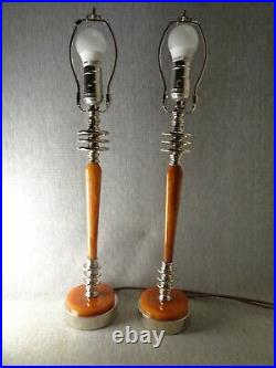 Early Art Deco Marbled Bakelite Lamps (pair) with Designer Shades- Machine Age