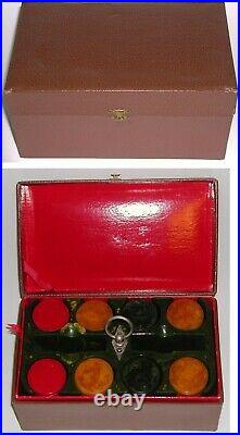 Early-Mid 1900s MARBLED BAKELITE (CATALIN) POKER CHIP CADDY SET W CASE 200 qty