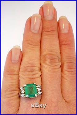 Emerald Diamond 14K White Gold Openwork Mid-Century Vintage Retro Ring
