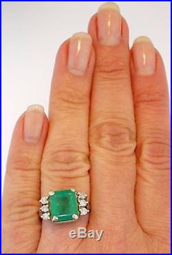 Emerald Diamond 14K White Gold Openwork Mid-Century Vintage Retro Ring