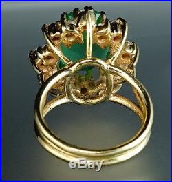 Emerald Diamond Halo 14K Yellow Gold Vintage Mid-Century Retro Cocktail Ring