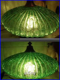 Emerald Green UFO Ceiling Light Mid Century Hollywood Regency 1950s MCM Vintage