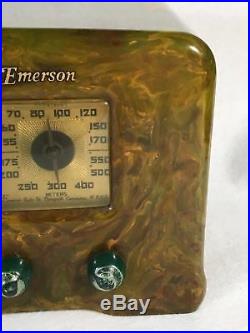 Emerson Little Miracle Marbled Green White and Yellow Catalin Tube Radio AX235