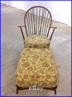 Ercol Vintage Original Grandfather's Armchair And Footstool Mid Century Retro