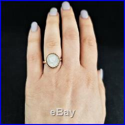 Estate 14k Yellow Gold Mother of Pearl Cameo Ring Vintage Retro Mid Century Gift