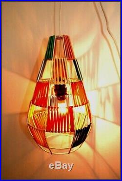 FAB VINTAGE 1950s Midcentury Pendant Lamp Shade, RETRO WOVEN PLASTIC LAMPSHADE