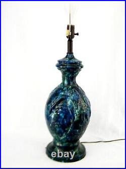 FELDMAN ViNTAGE PSYCHEDELiC 60s BLUE GREEN DRiP GLAZE MiD CENTURY TABLE LAMP