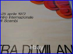 FIERA DI MILANO, Italy Vintage Mid Century Modern 1972 poster MCM Red Orange