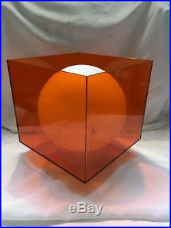 Fantastic Mid Century Cube Lamp Orange Perspex Pendant Light Vintage Retro Shade