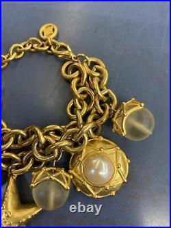 Fine Vintage Mid-century Givenchy Charm Bracelet Gold Seashell Star Pearl Chunky