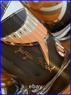 Georges Briard Cocktail/Tall Glass Set 7 Orange Gold Bird Chicken MCM Vintage