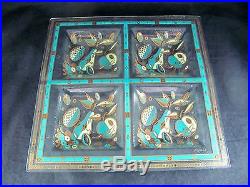 Georges Briard Forbidden Fruit Sectional Glass Tray, turquoise, chartreuse, gold
