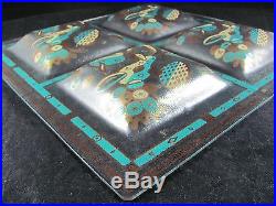Georges Briard Forbidden Fruit Sectional Glass Tray, turquoise, chartreuse, gold