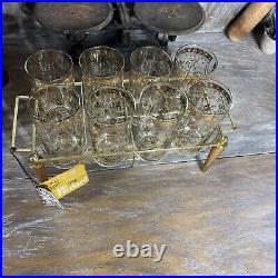 Georges Briard Glasses MCM Gold Persian Garden Set Of 8 WithRack-wood/metal