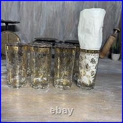 Georges Briard Glasses MCM Gold Persian Garden Set Of 8 WithRack-wood/metal