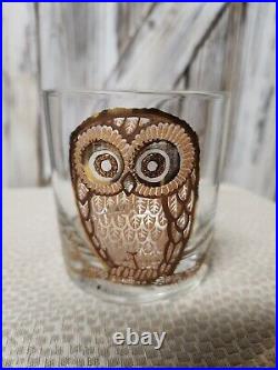 Georges Briard Vintage MCM Owl Old Fashioned Rocks Low Ball Glasses Set Of 5