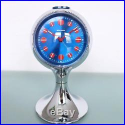 German STAIGER Alarm CLOCK RETRO Mantel TOP! Mid Century CHROME Pedestal Vintage