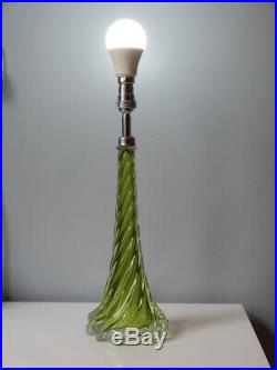 Glass TABLE LAMP by Val St Lambert in Green Mid Century, Vintage