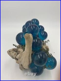 Gorgeous MCM turquoise blue lucite grapes on drift wood burl large Size