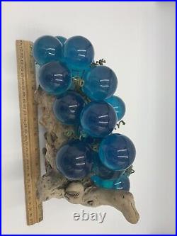 Gorgeous MCM turquoise blue lucite grapes on drift wood burl large Size