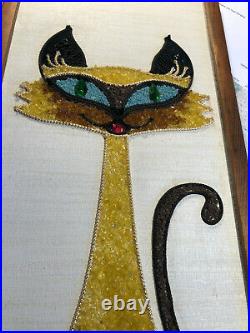 Gorgeous Picturesque Mosaic Mid-Century Siamese Cat Gravel Art 1960's