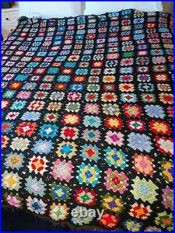 Handmade Vintage Multicoloured Mid century Retro Crotchet Blanket 180cm x 240cm