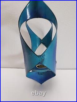 Hanova Blue Enamel Metal Hanging Candle Plant Holder Handcrafted MCM Vintage