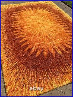 Huge 70s Vintage Orange Shag Carpet Rug Seventies Bergoss Netherlands 2x3 m