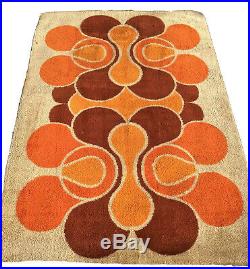 Huge Orange Yellow Vintage Rug 2 x 3 m Panton MCM Retro Carpet 6'8 x 9'9 ft
