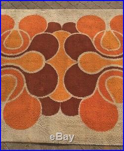 Huge Orange Yellow Vintage Rug 2 x 3 m Panton MCM Retro Carpet 6'8 x 9'9 ft
