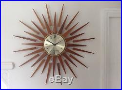 Huge Seth Thomas Vintage Retro Mid Century Modern Sunburst Starburst Wall Clock