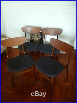 I DANISH l 4 x Mid Century Scandinavian MCM Vintage Retro Dining Chairs Teak 60s