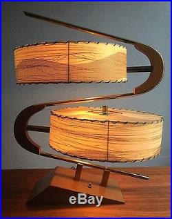 ICONIC Vtg 50s RETRO Mid Century Mod MAJESTIC Z Atomic Table LAMP withDrum SHADES