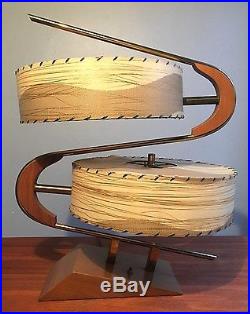 ICONIC Vtg 50s RETRO Mid Century Mod MAJESTIC Z Atomic Table LAMP withDrum SHADES