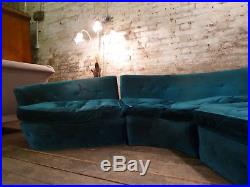 Italian Teal Velvet Mid Century Modular Sofa Retro Vintage Antique