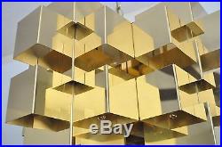 JERE Vtg Mid Century Modern Brass Cube CHANDELIER Light Fixture Sculpture Retro