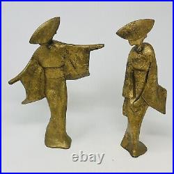 James Mont Geisha Sculptures Gold Cast Iron Dancing MCM Modern Figures Set Of 2