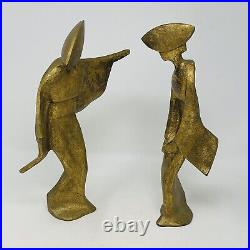 James Mont Geisha Sculptures Gold Cast Iron Dancing MCM Modern Figures Set Of 2