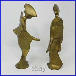 James Mont Geisha Sculptures Gold Cast Iron Dancing MCM Modern Figures Set Of 2