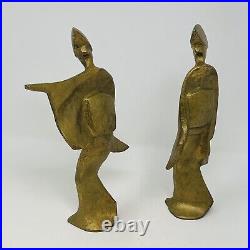 James Mont Geisha Sculptures Gold Cast Iron Dancing MCM Modern Figures Set Of 2