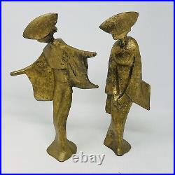 James Mont Geisha Sculptures Gold Cast Iron Dancing MCM Modern Figures Set Of 2