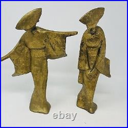 James Mont Geisha Sculptures Gold Cast Iron Dancing MCM Modern Figures Set Of 2