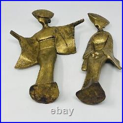 James Mont Geisha Sculptures Gold Cast Iron Dancing MCM Modern Figures Set Of 2