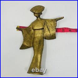 James Mont Geisha Sculptures Gold Cast Iron Dancing MCM Modern Figures Set Of 2