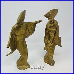 James Mont Geisha Sculptures Gold Cast Iron Dancing MCM Modern Figures Set Of 2