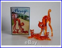 KITSCH vtg 1950s'PUSSY CAT' ORANGE PLASTIC SET OF THREE CATS RETRO 1960s BOXED