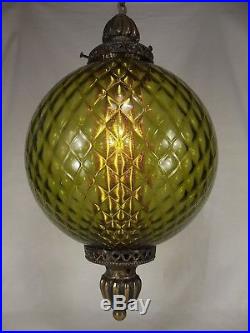 LARGE SWAG LAMP rare green glass hanging vintage Mid Century RETRO MCM ceiling