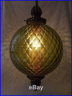LARGE SWAG LAMP rare green glass hanging vintage Mid Century RETRO MCM ceiling