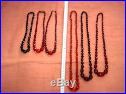 LOT OF SIX DECO CHERRY AMBER BAKELITE, FATURAN, FACETED NECKLACES, READY TO WEAR