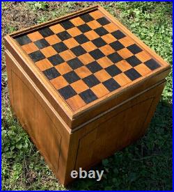 Lane Furniture Mid Century Modern Rolling Cube Storage Ottoman Chess Game Board